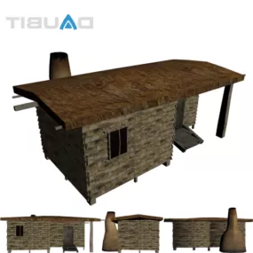 Wooden Rock Hut House 3d model