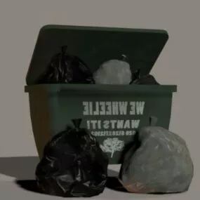 Plastic Trash Bin And Garbage Bag 3d model
