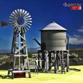 Windmill And Waterpump Tower 3d model