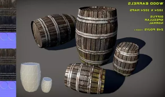 Vintage Barrels Stack 3d model
