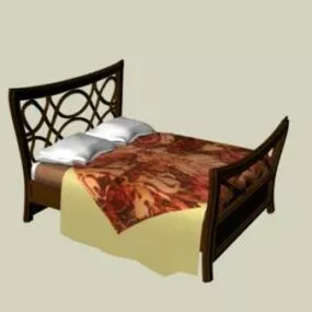 Wood Bed Antique Platform 3d model