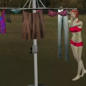 Girl Character With Clothesline 3d model