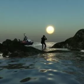 Sea Landscape With Human And Boat 3d model