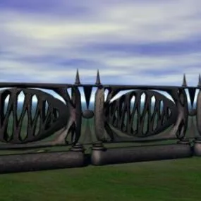 Iron Fence On Grass Plan 3d model