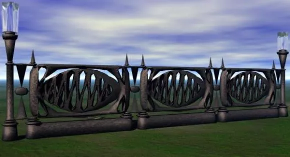 Iron Fence On Grass Plan 3d model Iron Fence On Grass Plan 3d model