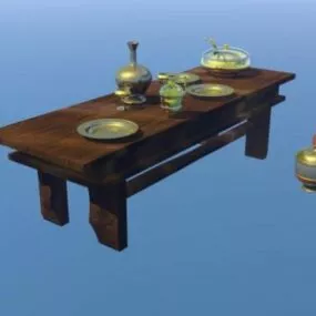Golden Utensil Vase Dish On Table 3d model