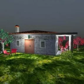 House In Night With Lighting 3d model