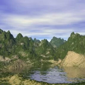 Lake In The Mountain Landscape 3d model