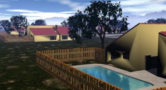 House Building On Field Architecture 3d model