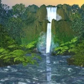 Mountain Lake With Water Fall Landscape 3d model