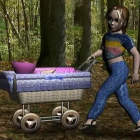 Doll Character And Dollpram 3d model