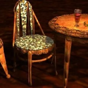 Vintaged Chair With Table Furniture 3d model