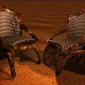 Luxurious Wood Armchair Thin Upholstered 3d model