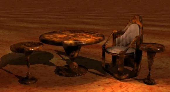Tableware On Dining Table With 8 Chairs 3d model