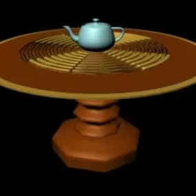 Round Desk Furniture With Teapot 3d model