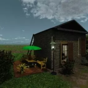Stone House With Interior 3d model