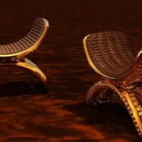 Luxury Stool Brown Wood Frame 3d model