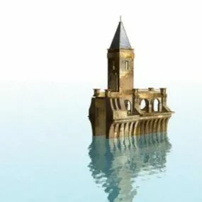 Rock Castle Bridge On Water 3d model