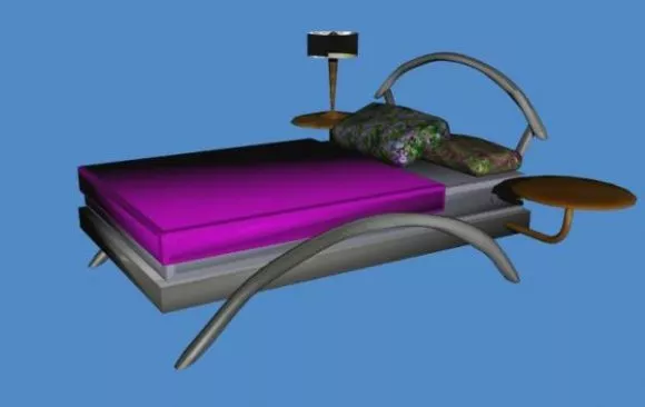 Realistic Double Bed With Blanket Pillows On Rug 3d model