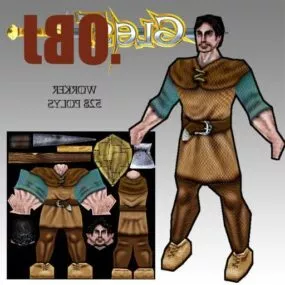 Worker Mediaeval Game Character 3d model