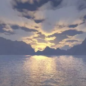 Sunset On Lake Landscape 3d model