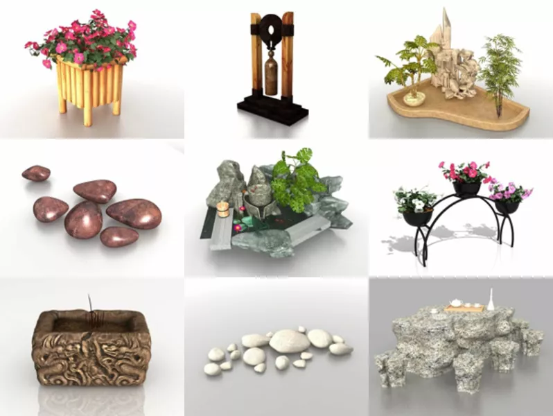 10 Garden Flower Ornaments Free 3D Model Mar.2024