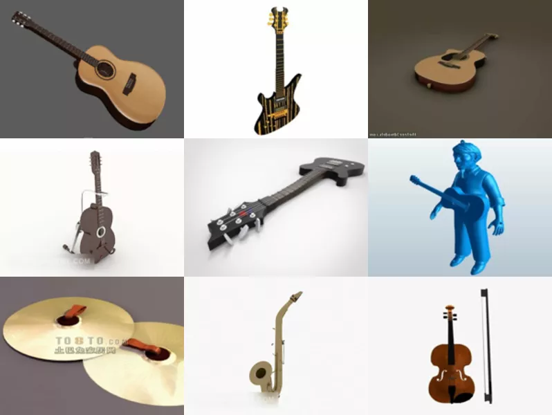 10 Musical Instrument Free 3D Models Mar.2024