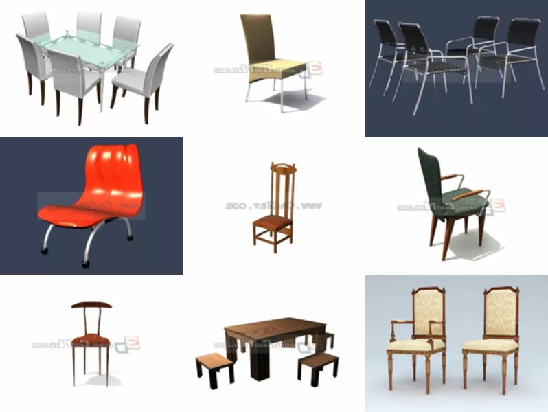 11 Dining Chairs Free 3D Models Mar.2024