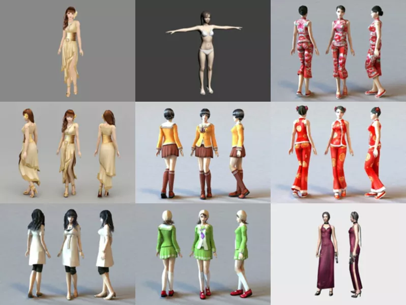 12 Female Characters Free 3D Models Mar.2024