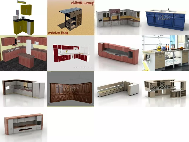13 Free 3D Models Kitchen Cabinet with Appliances Mar.2024