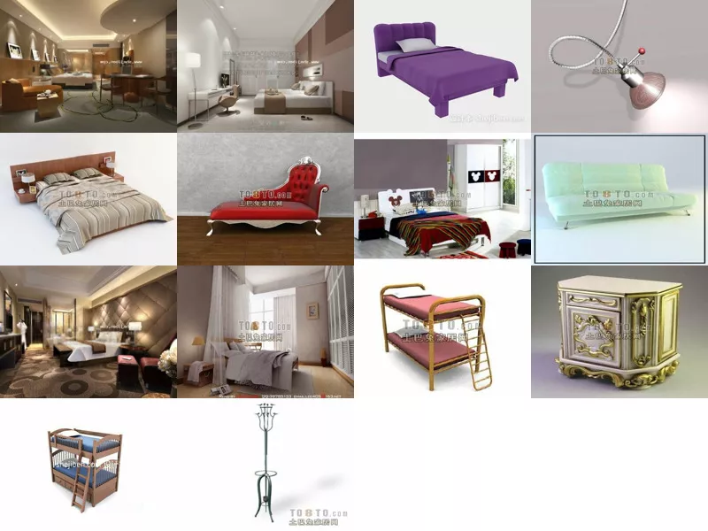 14 Bedroom Furniture Set Free 3D Models Mar.2024