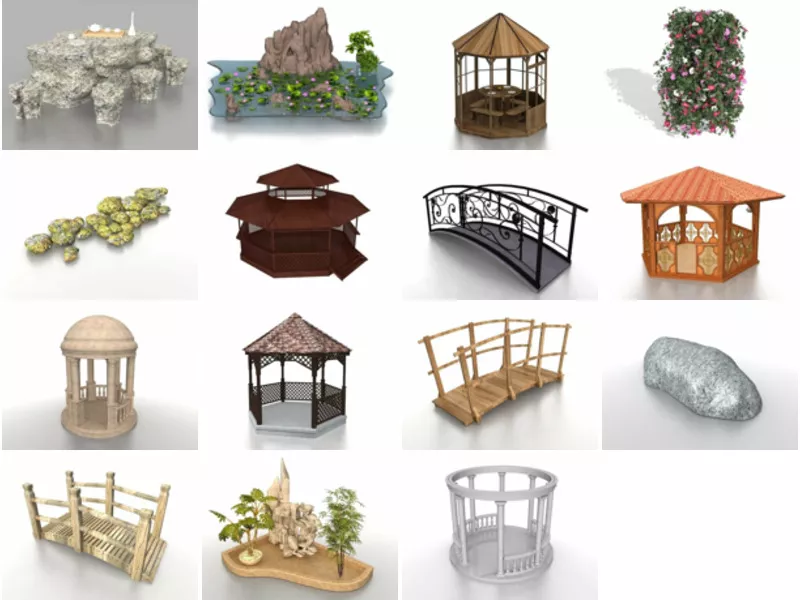 15 Garden Elements Landscape Free 3D Models Mar.2024