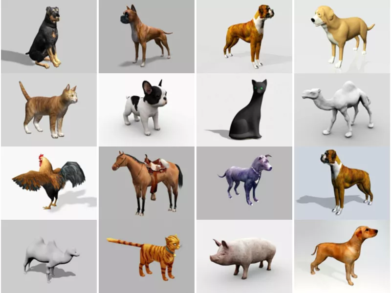 16 Domestic Animal Dog, Cat, Horse,  Free 3D Models Mar.2024