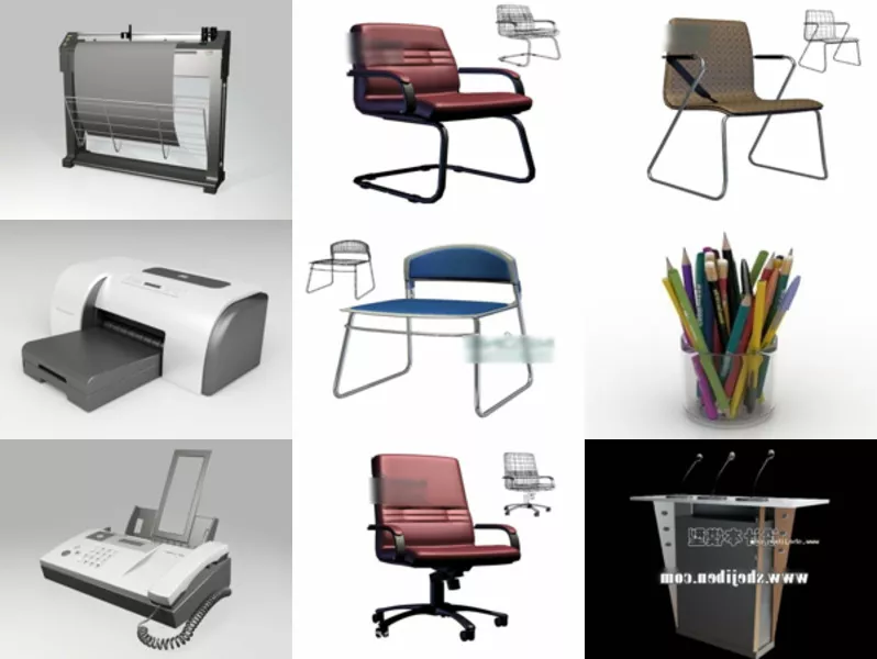 9 Office Equipment Free 3D Models Mar.2024