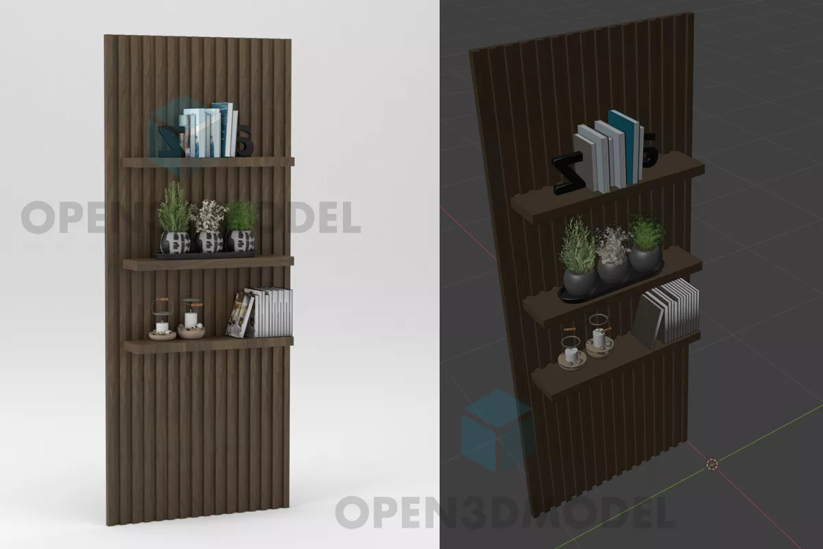 Book Shelf With Small Sculpture Decorative 3d model