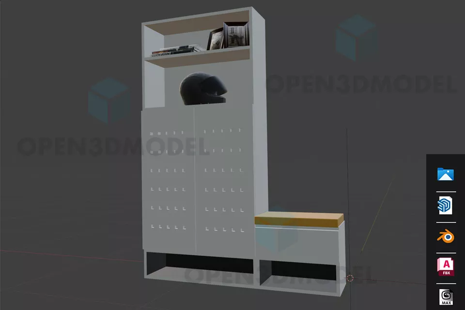 Tall Shelf With Seat Entrance Cabinet Free 3d Model - .Blend, .Fbx ...