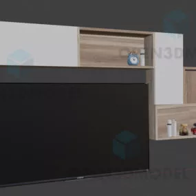 Flat Screen Tv On Wooden Entertainment Cabinet 3d model