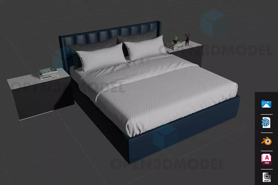 Upholstered Leather Bed With Pillows And Night Stand Free 3d Model 