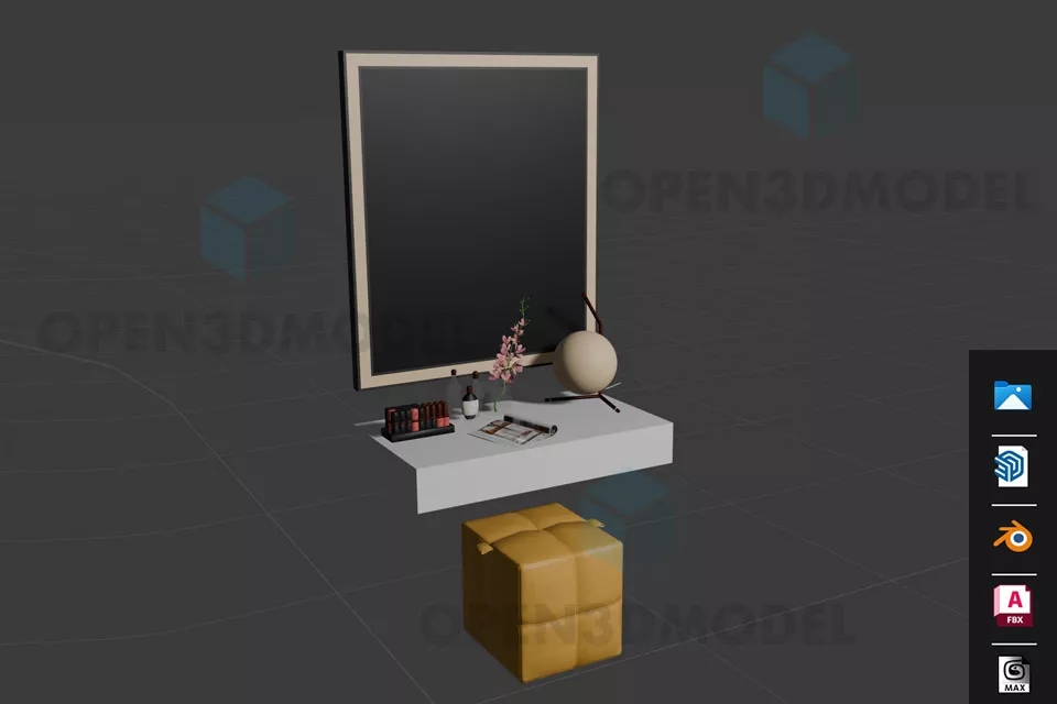 Dressing Desk With Rectangular Mirror And Vase 3d model Dressing Desk With Rectangular Mirror And Vase 3d model