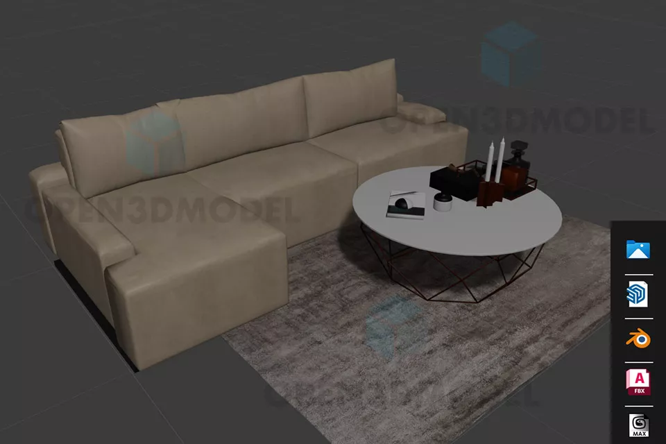 Simple Sofa Upholstered Without Arm 3d model