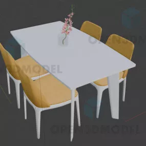 Dining Table With Modern Chairs With Vase Of Flower 3d model