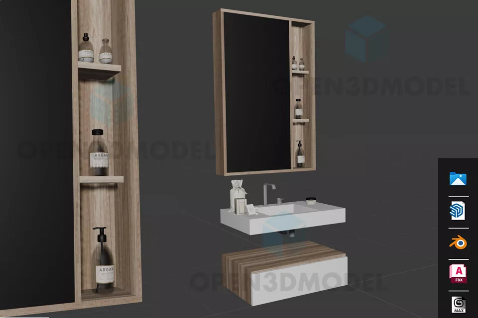 Bathroom With Stone Sink And Mirror 3d model Bathroom With Stone Sink And Mirror 3d model