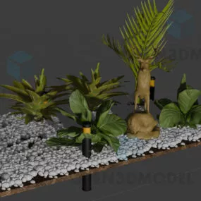 Small Garden With Pebbles And Plants Decoration 3d model