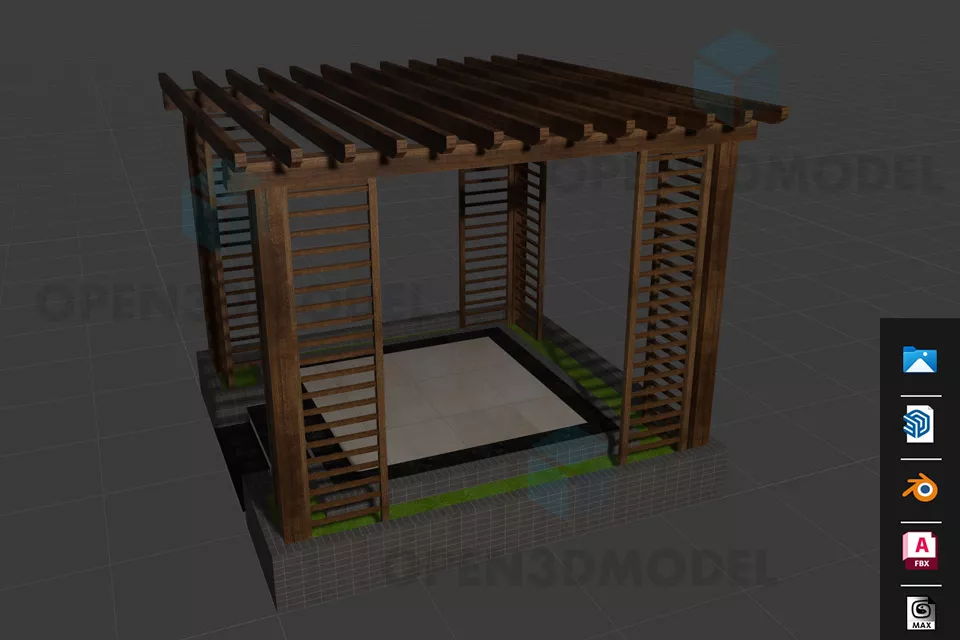 Wooden Outdoor Pavilion With Seat Pad Free 3d Model - .Blend, .Fbx ...