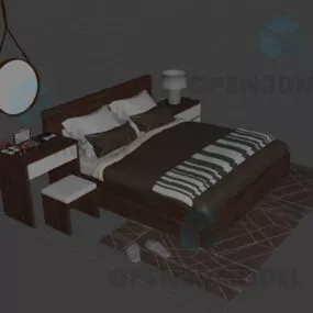 Bed Furniture Set With Mirror And Rug 3d model