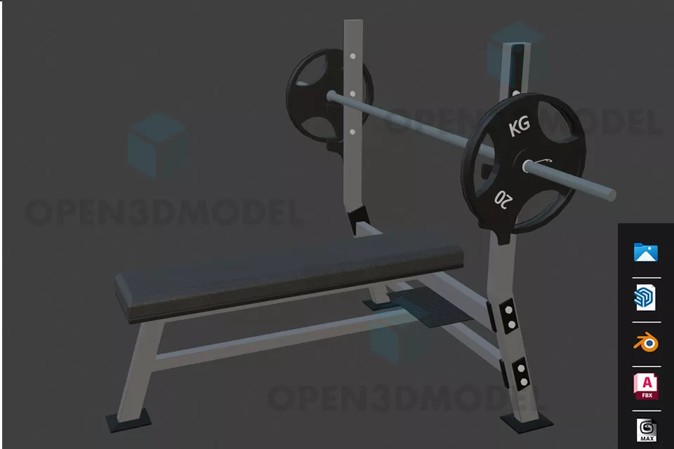 Gym Bench With Barbell On Bar 3d model Gym Bench With Barbell On Bar 3d model