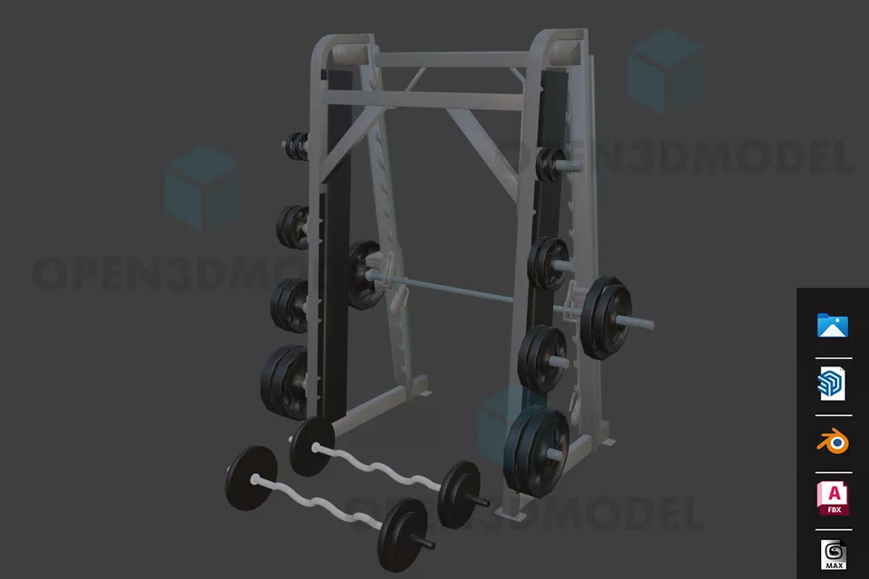 Gym Equipment Rack With Barbell Weights 3d model Gym Equipment Rack With Barbell Weights 3d model