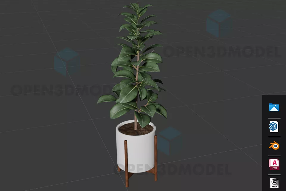 Realistic Potted Plant Big Leaf On Wooden Stand Free 3d Model - .Blend ...