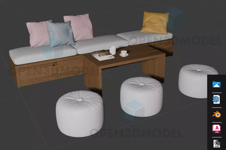 Simple Glass Table With Thin Shelf 3d model
