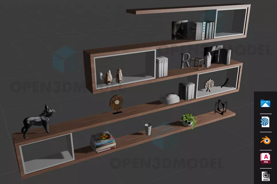 Shelves With Various Decorative, Vase, Book, Potted Plant Free 3d Model ...